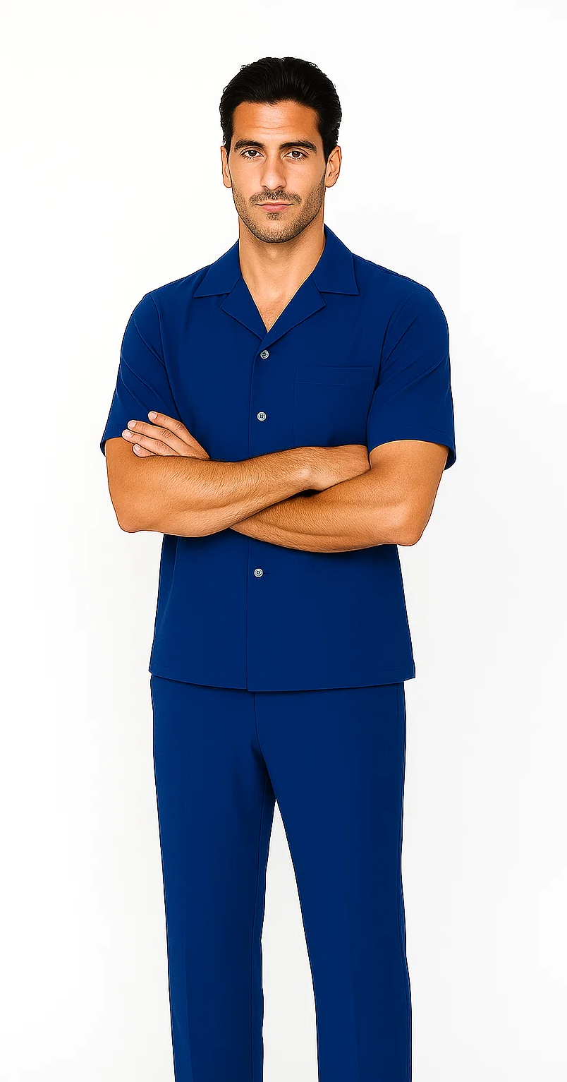 Mens Walking Suit in Color royal blue leisure suit causal Matching Shirt and Pants $99