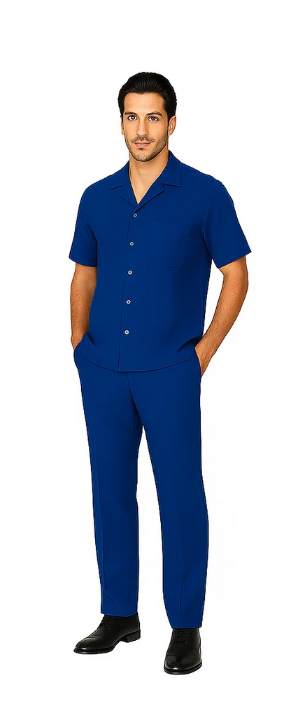 Mens Walking Suit in Color royal blue leisure suit causal Matching Shirt and Pants $99