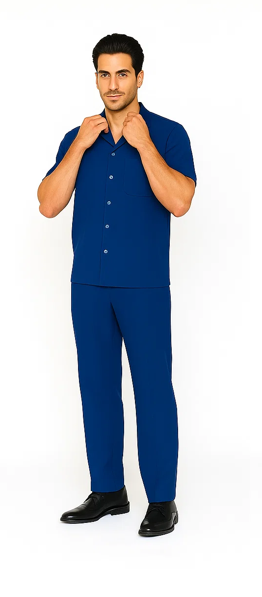 Mens Walking Suit in Color royal blue leisure suit causal Matching Shirt and Pants $99