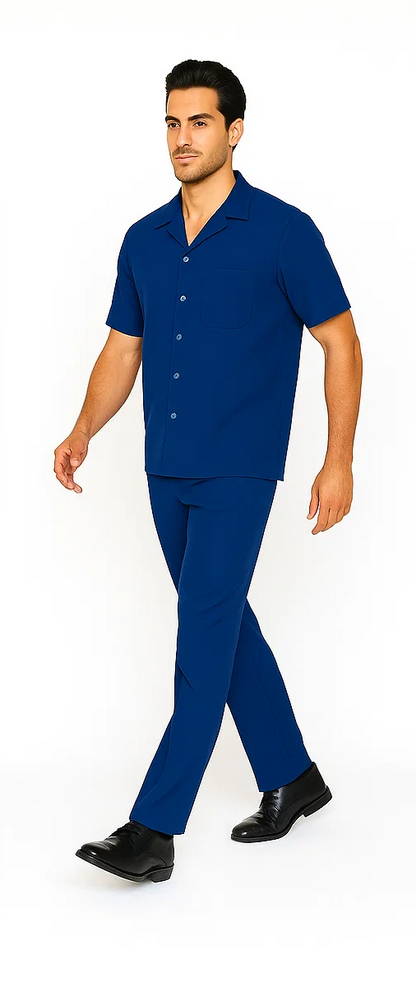 Mens Walking Suit in Color royal blue leisure suit causal Matching Shirt and Pants $99