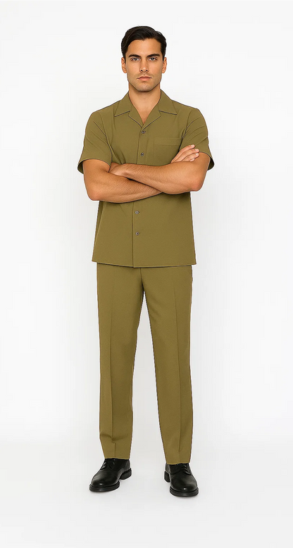 Mens Walking Suit in Color Safari Leisure Suit Casual Matching Shirt and Pants $99