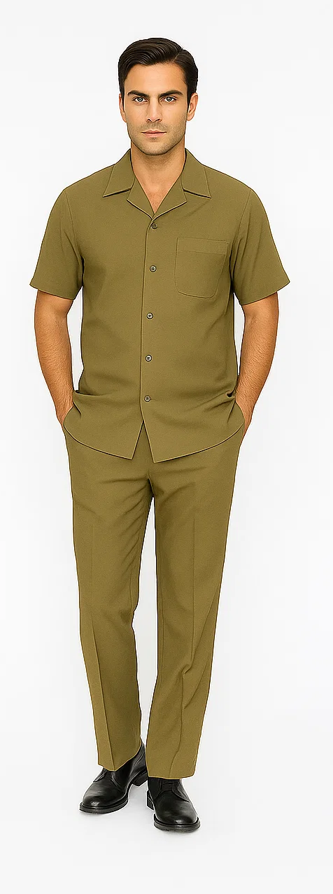 Mens Walking Suit in Color Safari Leisure Suit Casual Matching Shirt and Pants $99 5   - from alligatorwarehouse.com