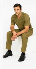 Mens Walking Suit in Color Safari Leisure Suit Casual Matching Shirt and Pants $99