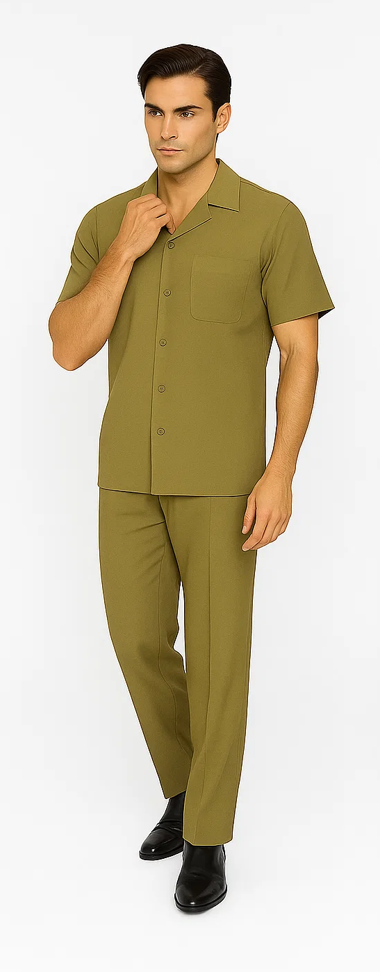 Mens Walking Suit in Color Safari Leisure Suit Casual Matching Shirt and Pants $99 7   - from alligatorwarehouse.com