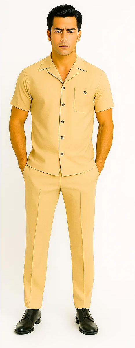 Mens Walking Suit in Color sand leisure suit causal Matching Shirt and Pants $99