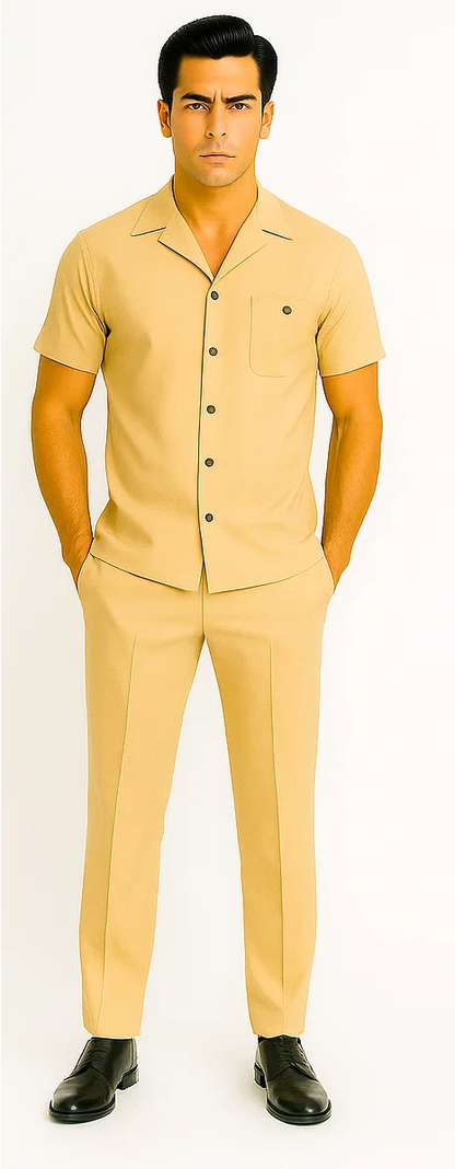 Mens Walking Suit in Color sand leisure suit causal Matching Shirt and Pants $99