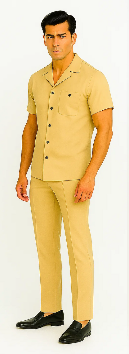 Mens Walking Suit in Color sand leisure suit causal Matching Shirt and Pants $99