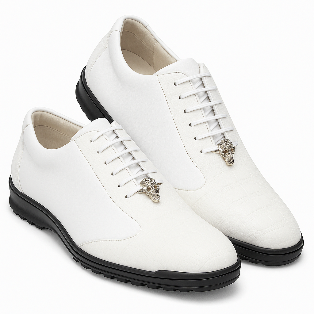 Los Altos White Ostrich Leg Lace Up Sneakers