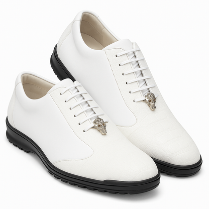 Los Altos White Ostrich Leg Lace Up Sneakers