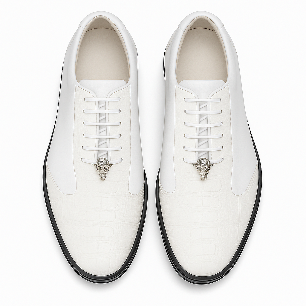 Los Altos White Ostrich Leg Lace Up Sneakers