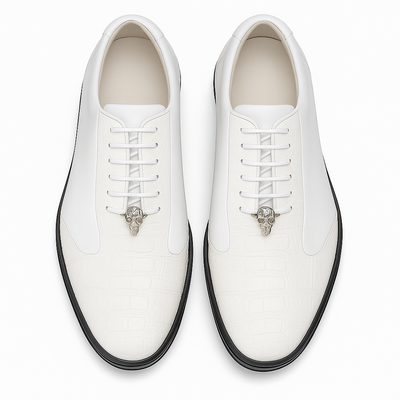Los Altos White Ostrich Leg Lace Up Sneakers 3   - from alligatorwarehouse.com