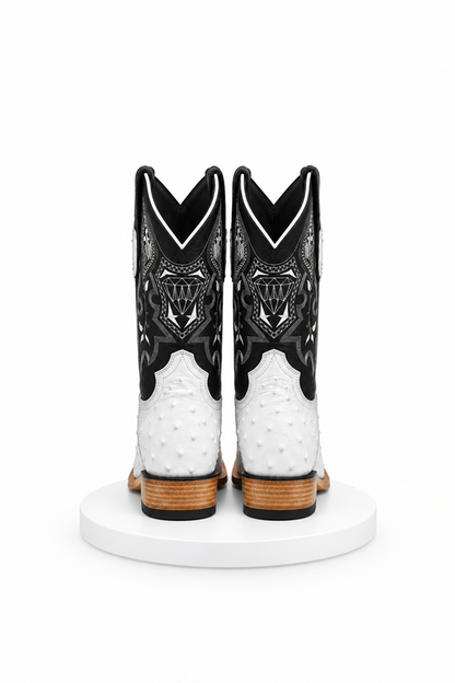 Mens White Diamond Boot White Boots Ostrich Print Square Toe