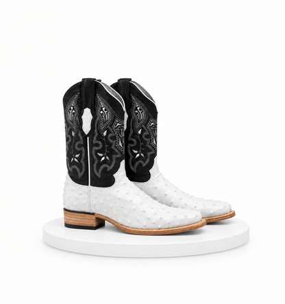 Mens White Diamond Boot White Boots Ostrich Print Square Toe