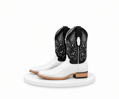 Mens White Diamond Boot White Boots Ostrich Print Square Toe
