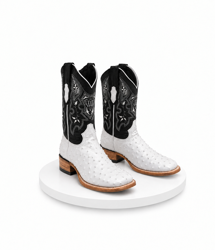 Mens White Diamond Boot White Boots Ostrich Print Square Toe