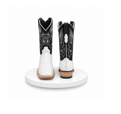 Mens White Diamond Boot White Boots Ostrich Print Square Toe