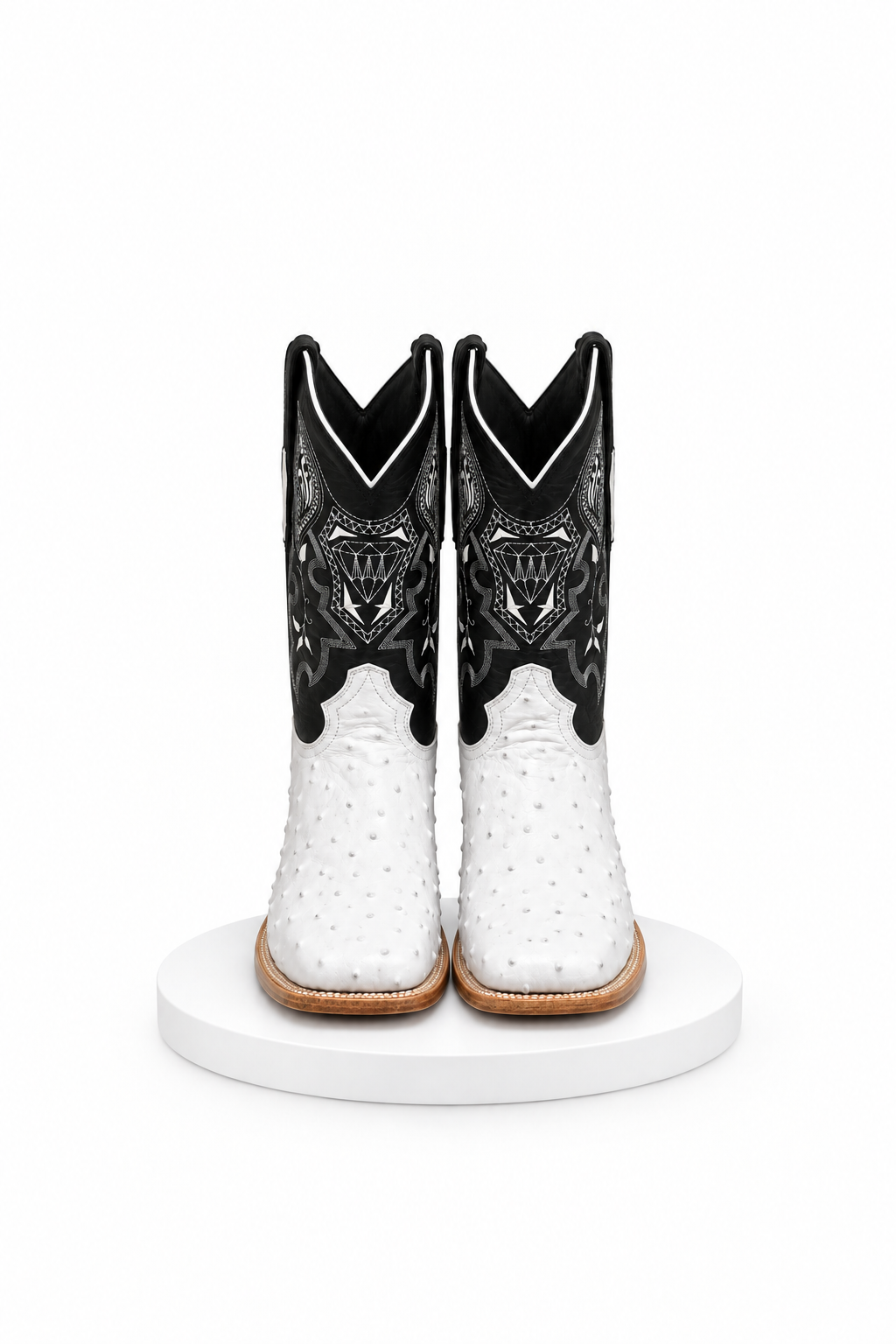 Mens White Diamond Boot White Boots Ostrich Print Square Toe
