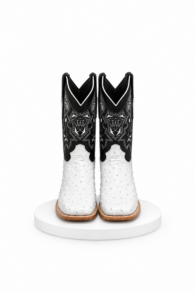 Mens White Diamond Boot White Boots Ostrich Print Square Toe
