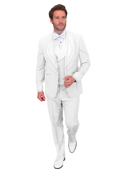 Italian Wool 3-Piece Modern Fit White Tuxedo 5   - from alligatorwarehouse.com