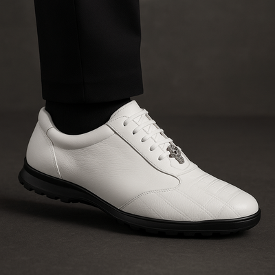 Los Altos White Ostrich Leg Lace Up Sneakers 6   - from alligatorwarehouse.com