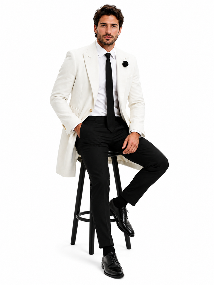 Mens White Velvet Victorian Tailcoat Tuxedo – Three Quarter Length Cutaway Stage And Wedding Jacket