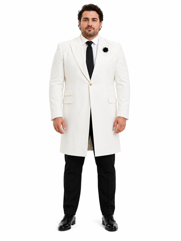 Mens White Velvet Victorian Tailcoat Tuxedo – Three Quarter Length Cutaway Stage And Wedding Jacket