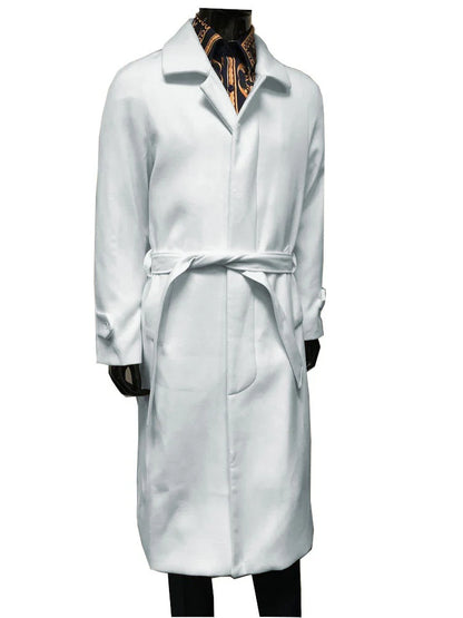 Men's White Wool Belted Long Coat – Classic Overcoat for Formal Wear, Wedding Full length