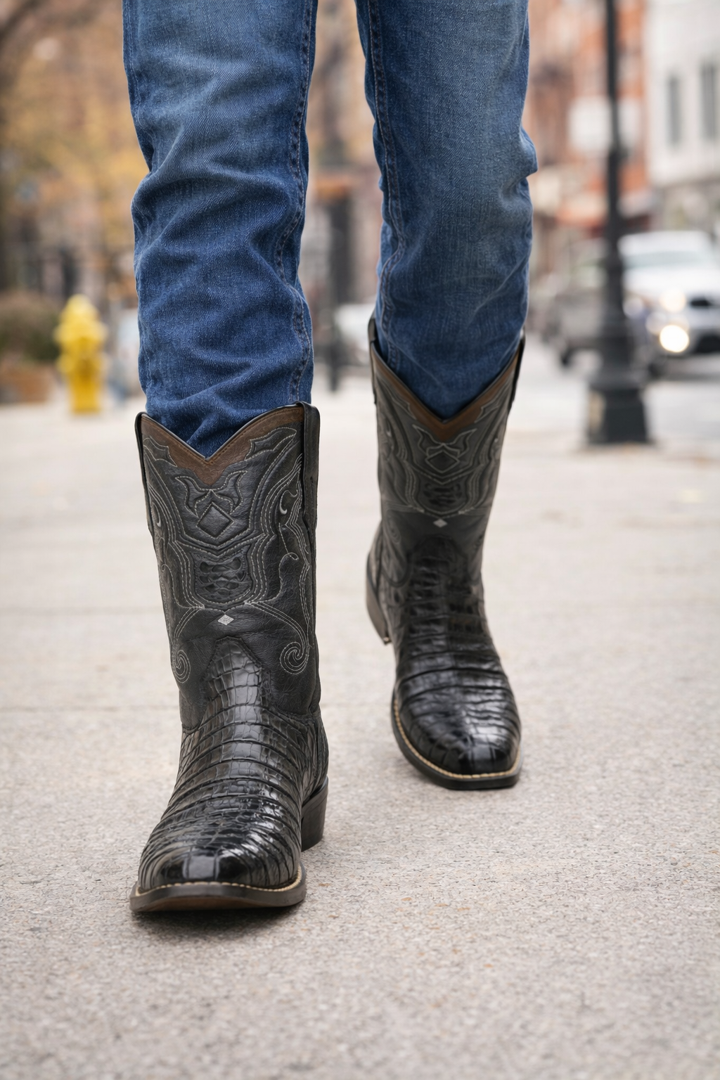 Men's Wild West Caiman Tail Skin J Toe Boots 29901-A