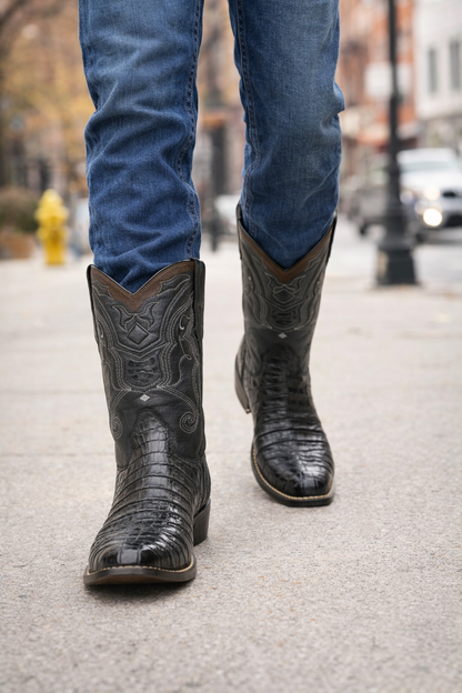 Men's Wild West Caiman Tail Skin J Toe Boots 29901-A