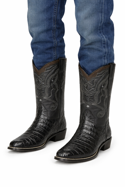 Men's Wild West Caiman Tail Skin J Toe Boots 29901-A