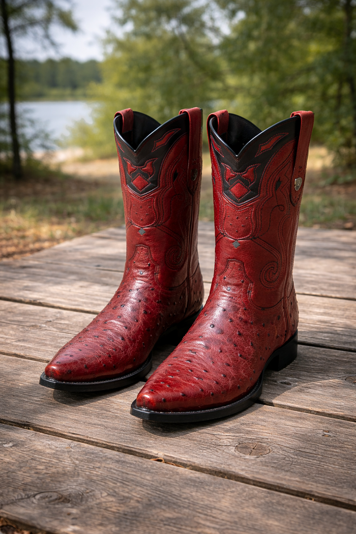Men's Wild West Ostrich Skin Snip Toe Boots 29403