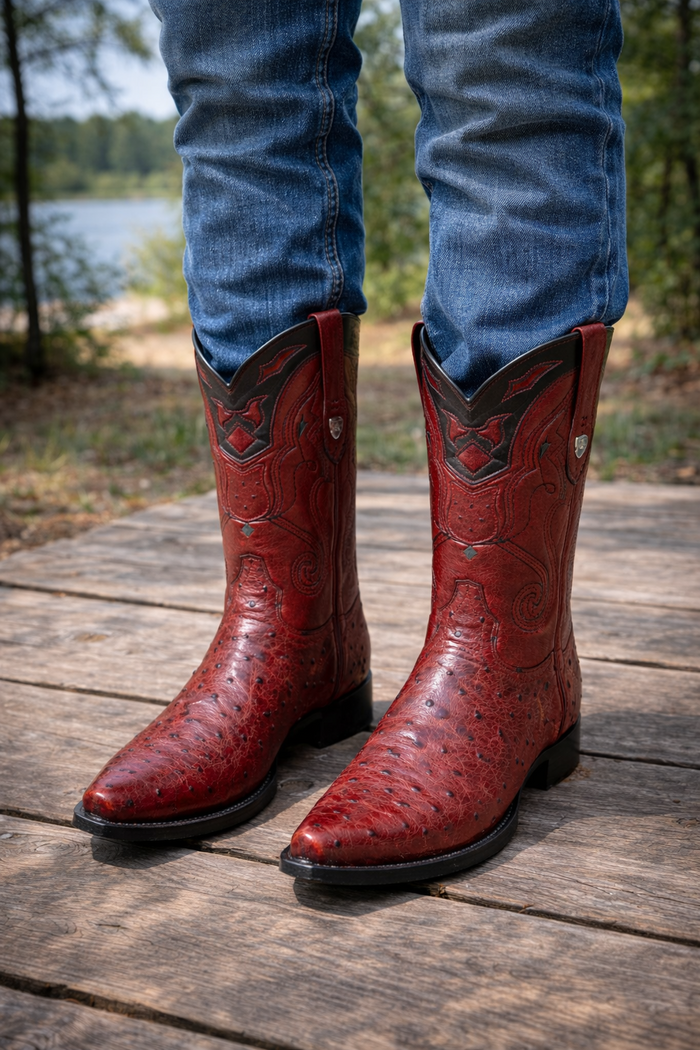 Men's Wild West Ostrich Skin Snip Toe Boots 29403