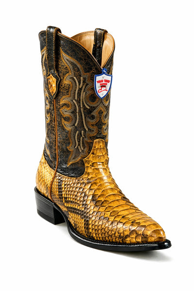 Men's Wild West Python Skin Yellow Gold J Toe Boots 29957