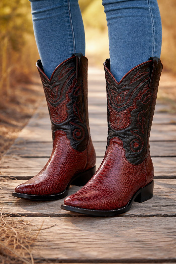 Mens Wild West Python Skin J-Toe Boots
