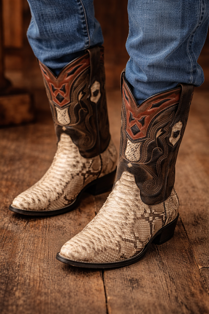 Mens Wild West Python Skin J-Toe Boots