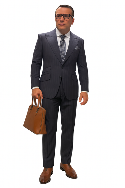 Statement Suits - Wool Suits - Peak Lapel Suits - Ticket Pocket - Modern Fit - Charcoal Stripe Suit 8   - from alligatorwarehouse.com