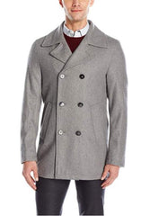 Men's Wool Light Grey ~ Wine Wool Double Breasted Peacoat