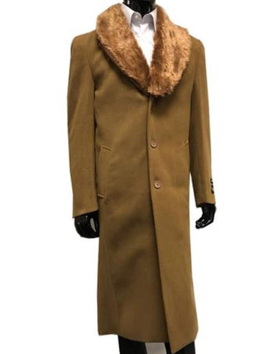 Mens Wool mens Overcoat With Fur Collar Full Length 48 Inches Camel 1   - from alligatorwarehouse.com