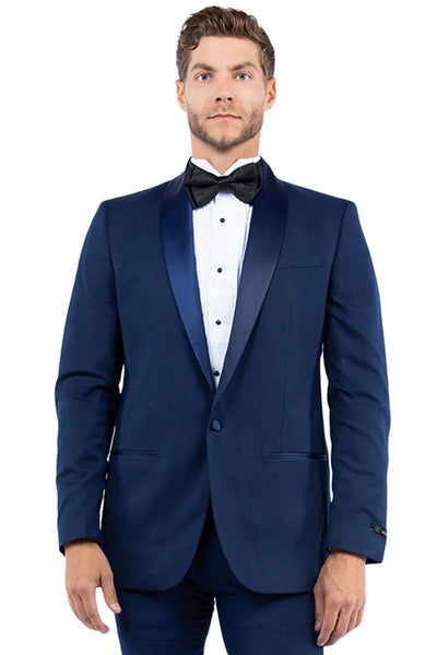Mens Zegarie Brand Men's Modern Fit One Button Shawl Lapel Tuxedo Separates Jacket in Navy with Navy Lapel