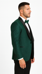 Men’s Hunter Green Vested Tuxedo – Floral Lace Designer Wedding Suit