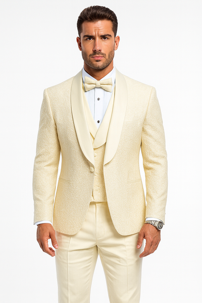 Men’s Ivory Vested Tuxedo – Stylish Floral Lace Designer Wedding Suit 1   - from alligatorwarehouse.com