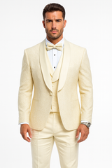 Men’s Ivory Vested Tuxedo – Stylish Floral Lace Designer Wedding Suit
