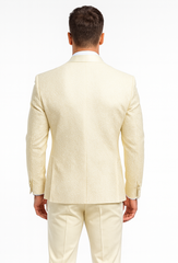 Men’s Ivory Vested Tuxedo – Stylish Floral Lace Designer Wedding Suit