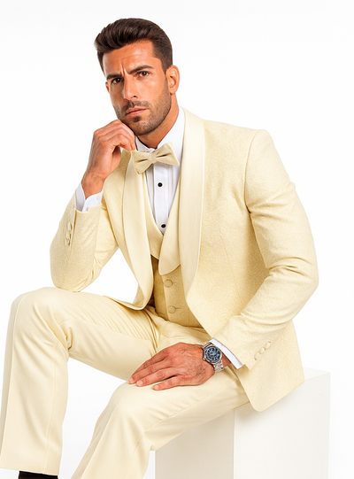 Men’s Ivory Vested Tuxedo – Stylish Floral Lace Designer Wedding Suit 4   - from alligatorwarehouse.com