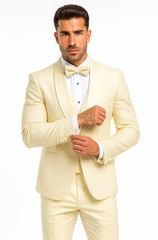 Men’s Ivory Vested Tuxedo – Stylish Floral Lace Designer Wedding Suit