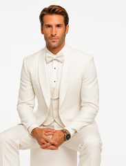 Men’s White Vested Tuxedo – Stylish Floral Lace Designer Wedding Suit