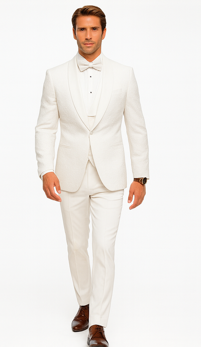 Men’s White Vested Tuxedo – Stylish Floral Lace Designer Wedding Suit 5   - from alligatorwarehouse.com