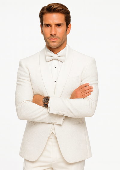 Men’s White Vested Tuxedo – Stylish Floral Lace Designer Wedding Suit 6   - from alligatorwarehouse.com