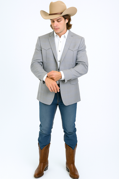 Western Blazer - Saco Para Hombre - Mens Double Button Western Grey Blazer 4   - from alligatorwarehouse.com