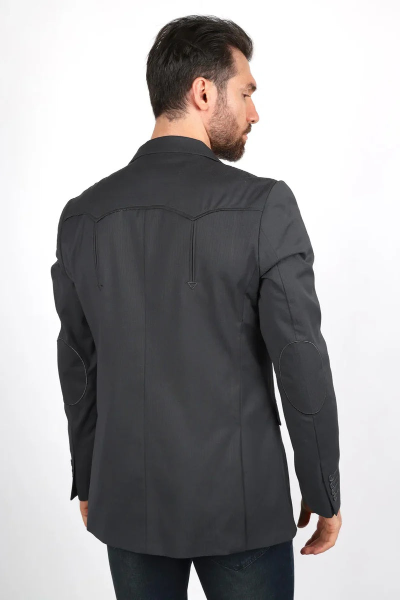 Mens Black Western Sport Coat with Elbow Patches – Modern Cowboy Blazer Jacket